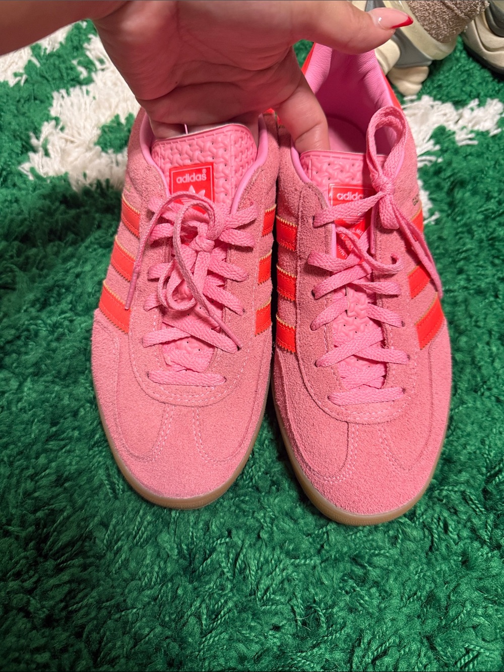 adidas Women’s Pink Suede Sneakers with Coral Stripes